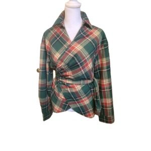 SHEIN Green/Rust Trendy Wrap Shirt Tie W Bow Or Knot SZ Med